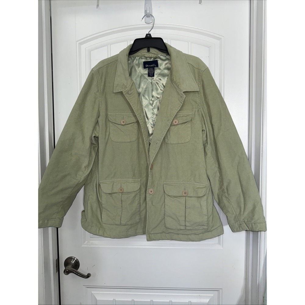Denim Co Women Jacket Size 1X Green Long Sleeve Corduroy Button Down Collared